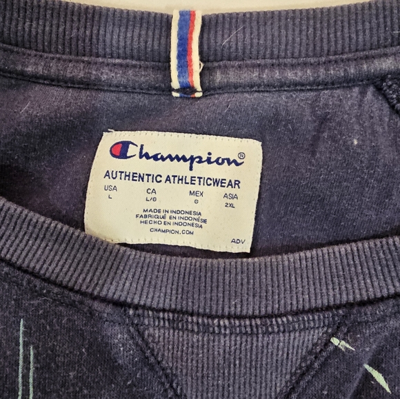 Women's Champion Sweatshirt Navy Blue with Neon Palm Leaves Size L - Picture 4 of 5